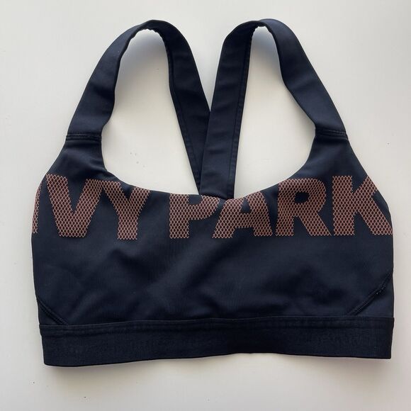 Ivy Park Sports Bra Small Black Fishnet-Style Logo Active Low Impact Racerback - Picture 2 of 8